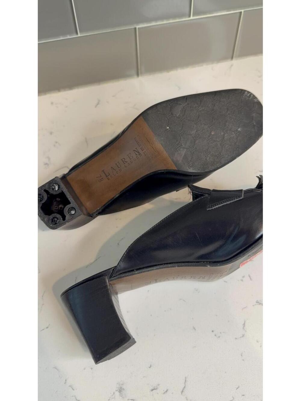 Lauren Ralph Lauren Black Leather Tassel Mule Heels Size 7B - Picture 5 of 6